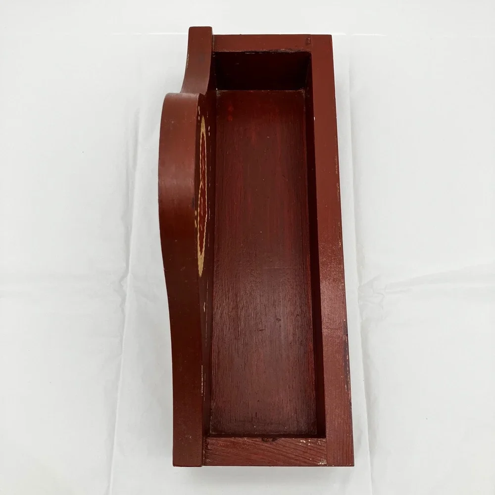 Wall Organizer Folk Art Wood Love Heart Burgundy Red Rustic Box